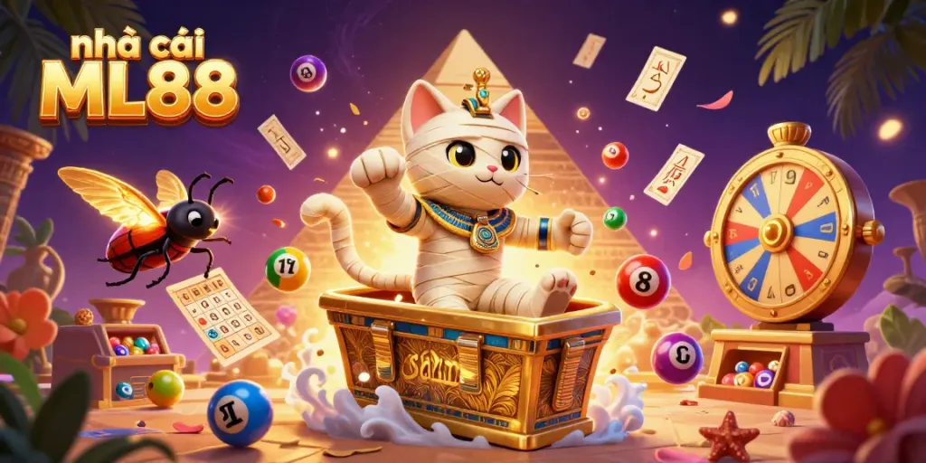 Enjoy thrilling games at nhà cái ML88 with vibrant elements like lottery balls and playing cards.