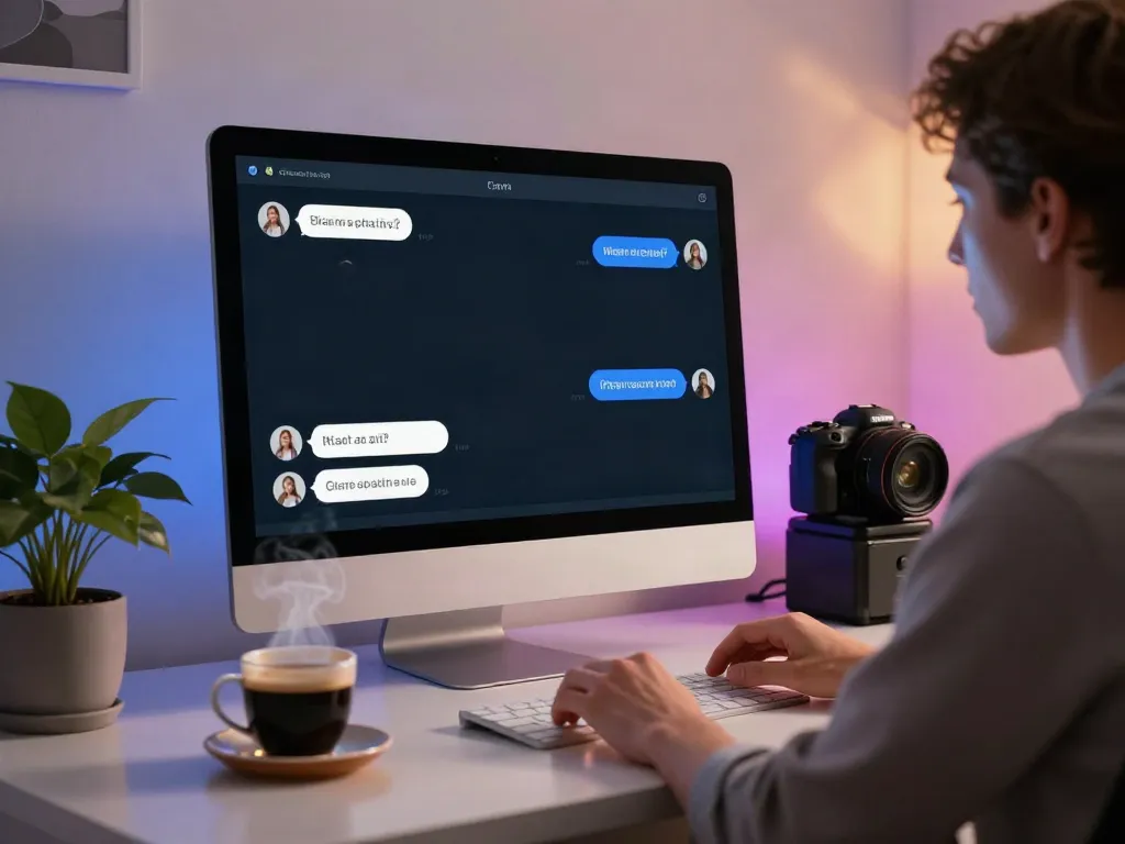 Engaging with NSFW AI chat using a sleek desktop setup in a cozy home office.