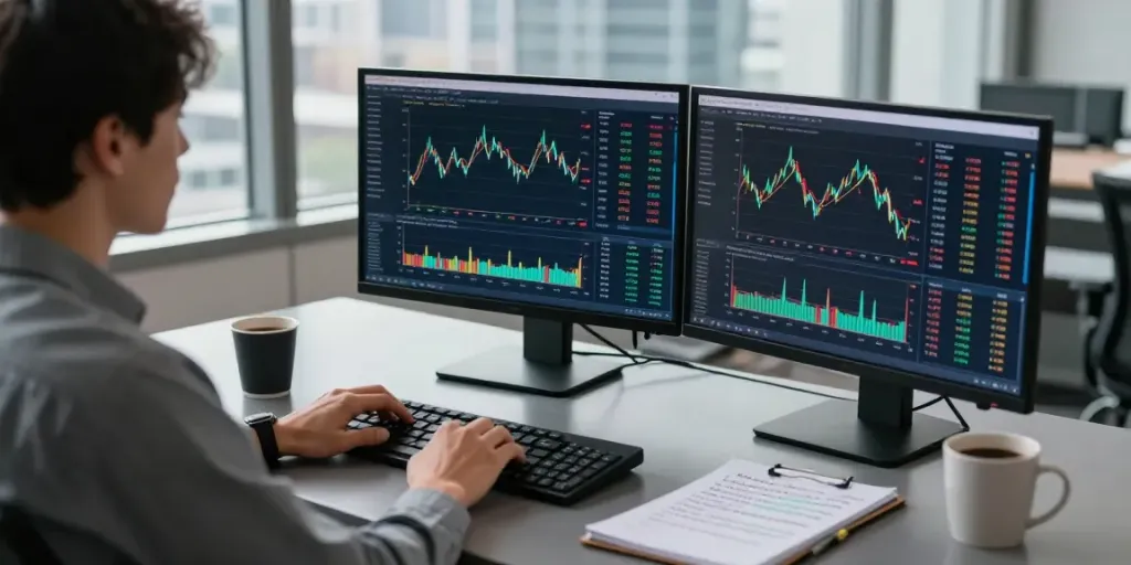 Interface de Couponeau sur un bureau moderne, analysant des données de trading.