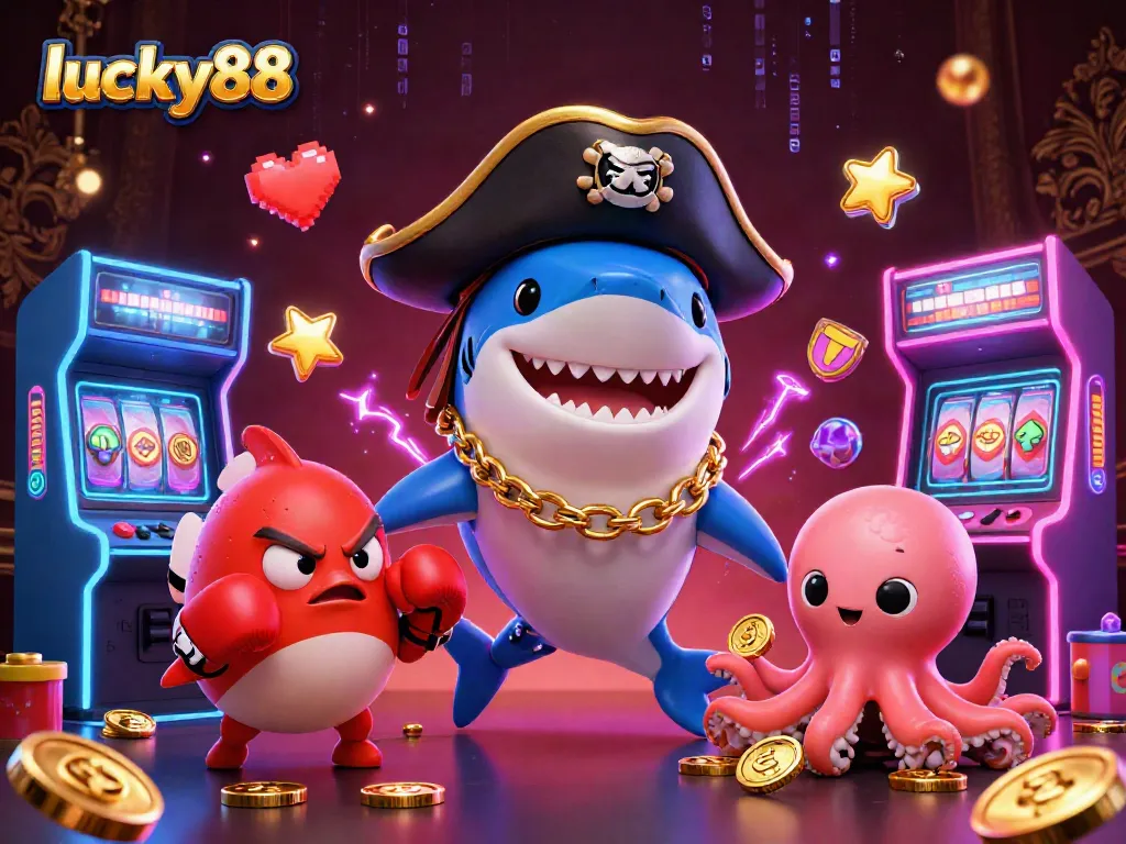 Experience thrilling gameplay at lucky88 with vibrant scenes of a pirate shark, pufferfish, and octopus in a dynamic casino setting.