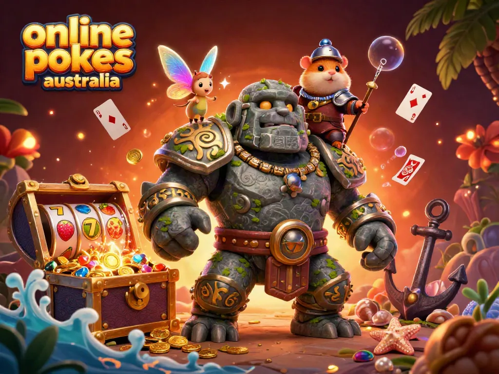Engage in online pokies Australia with magical characters exploring vibrant casino treasures.